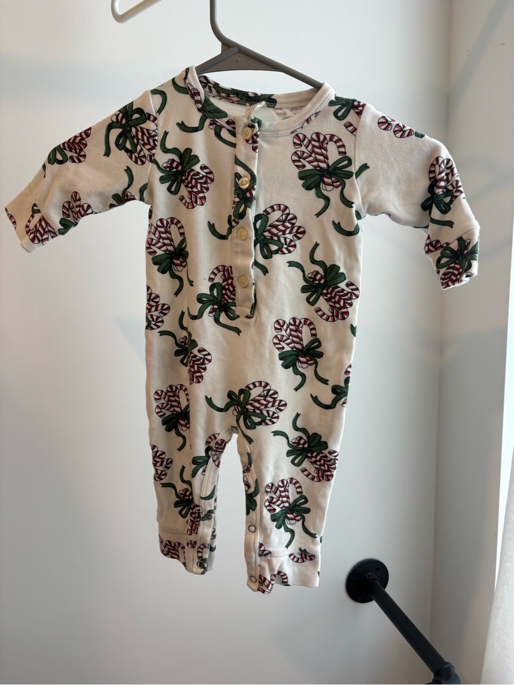 kate quinn White One-Piece Christmas Red & White Candy Cane Bow Print, Organic